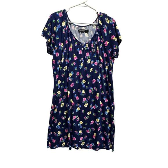 Lauren Ralph Lauren Navy Floral Knit Nightgown L Black Label - Picture 1 of 9